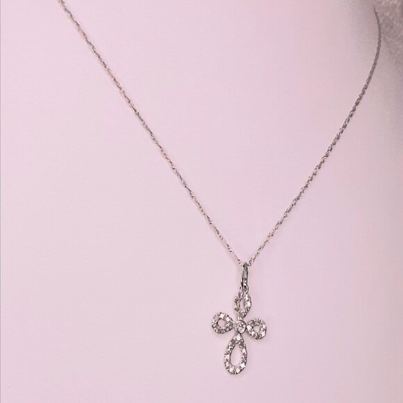 NEW 14kt White Gold and Diamond Cross Necklace - Picture 2 of 12